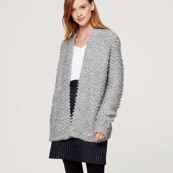 Loft loop stitch nubby light grey wool alpaca blend open front cardigan XS/S - Picture 1 of 7